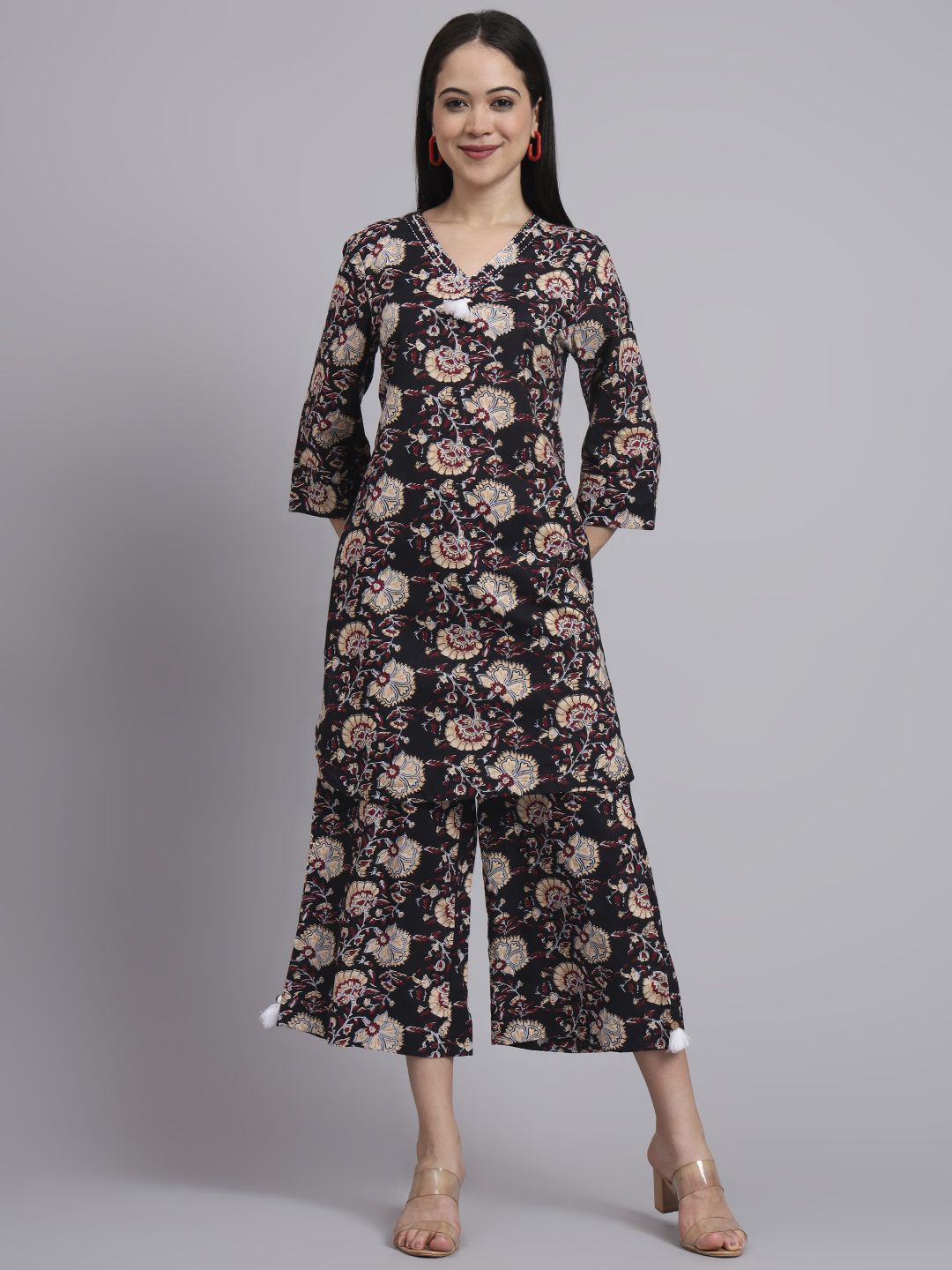 aayusika Printed Cotton V-Neck Tunic With Trouser Co-Ords-picture-10