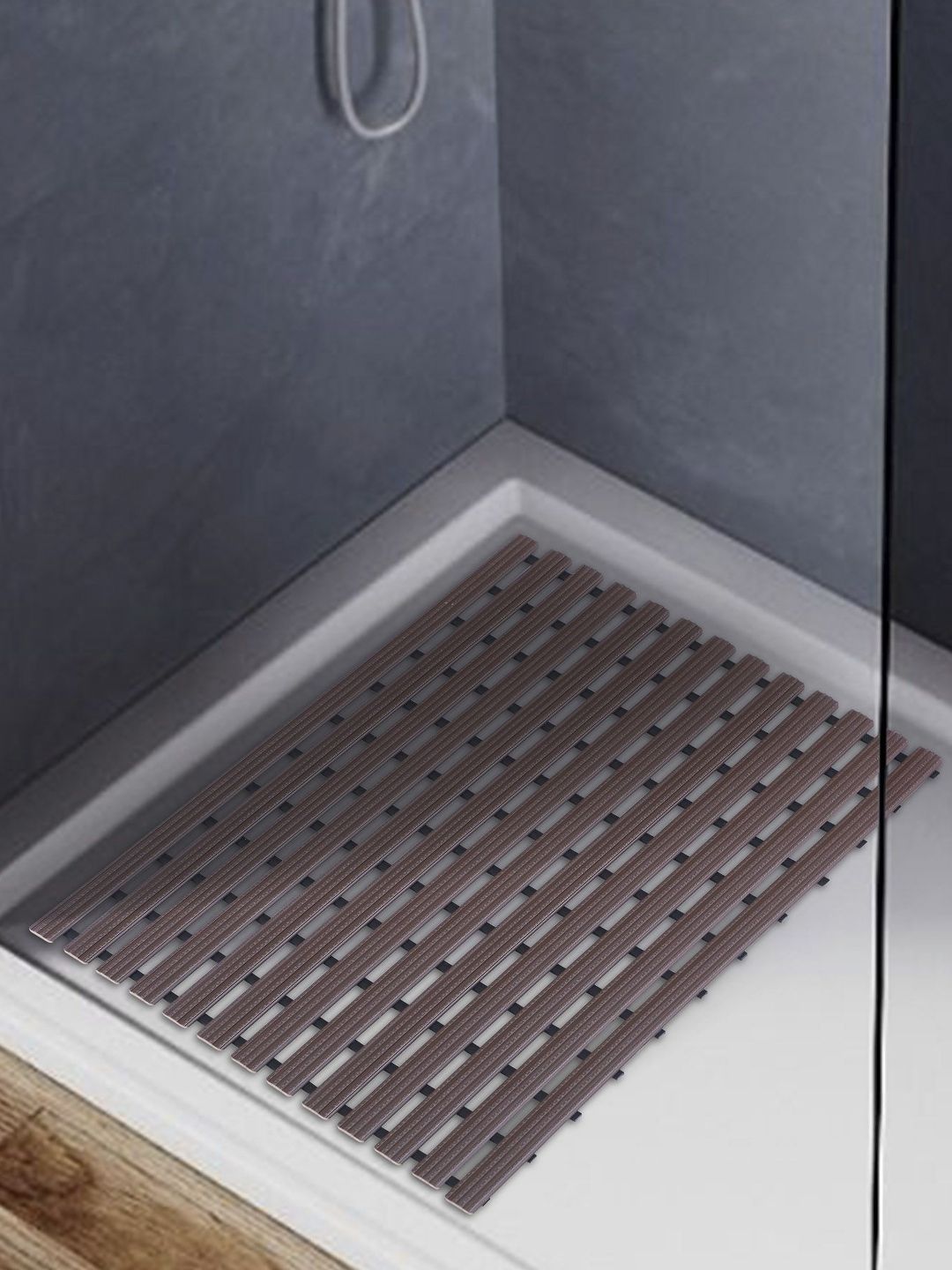 OBSESSIONS Brown Striped 110 GSM Anti-Skid Bath Rugs-picture-20