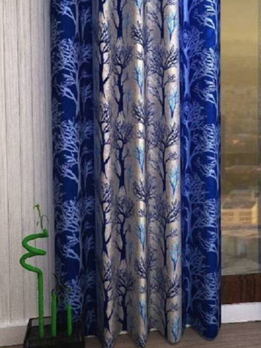 BELLA TRUE Blue & Grey Floral Printed Long Door Curtain-image-15