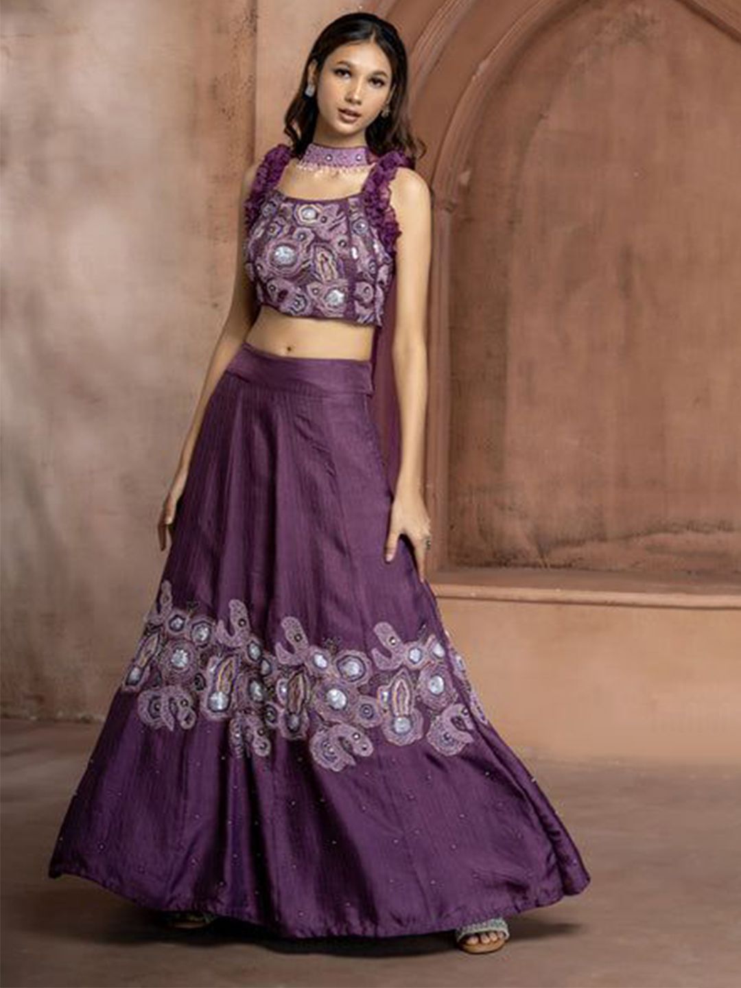 GloballyRonakRBafna Geometric Embroidered Beads and Stones Ready To Wear Lehenga & Blouse-picture-43