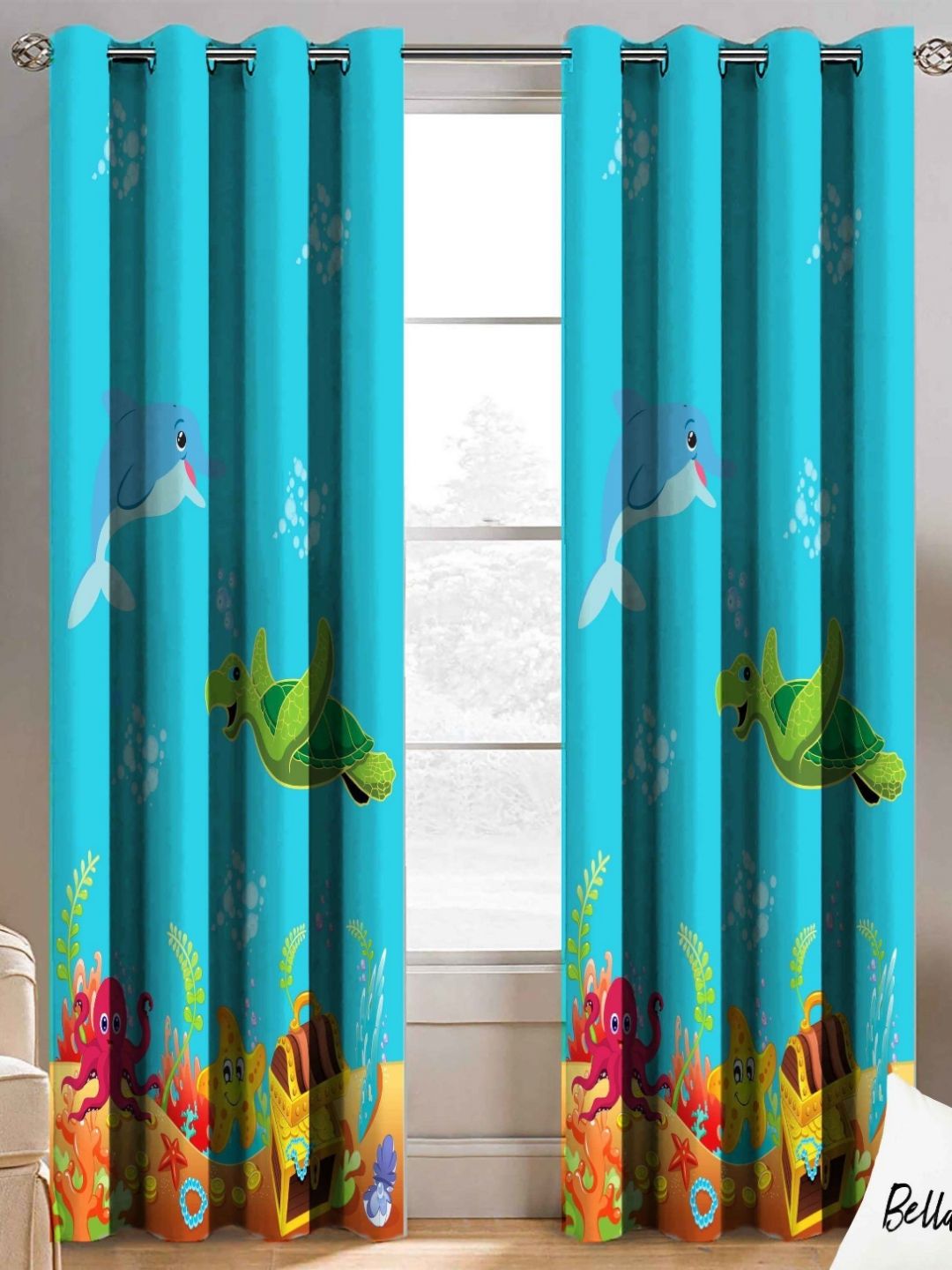 BELLA TRUE Blue & Green 2 Pieces Quirky Printed Window Curtains-picture-21