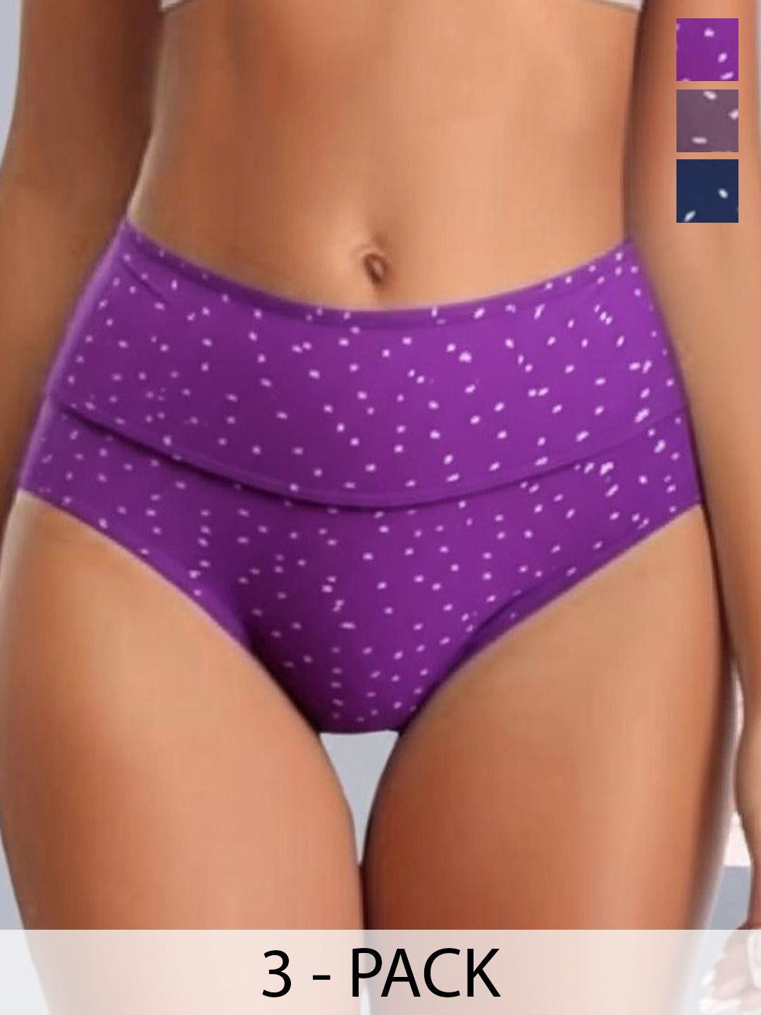 Eden Pack Of 3 Assorted High Rise Belly Control Hipster Briefs EDENIEBBCOMBO1006_L-picture-24