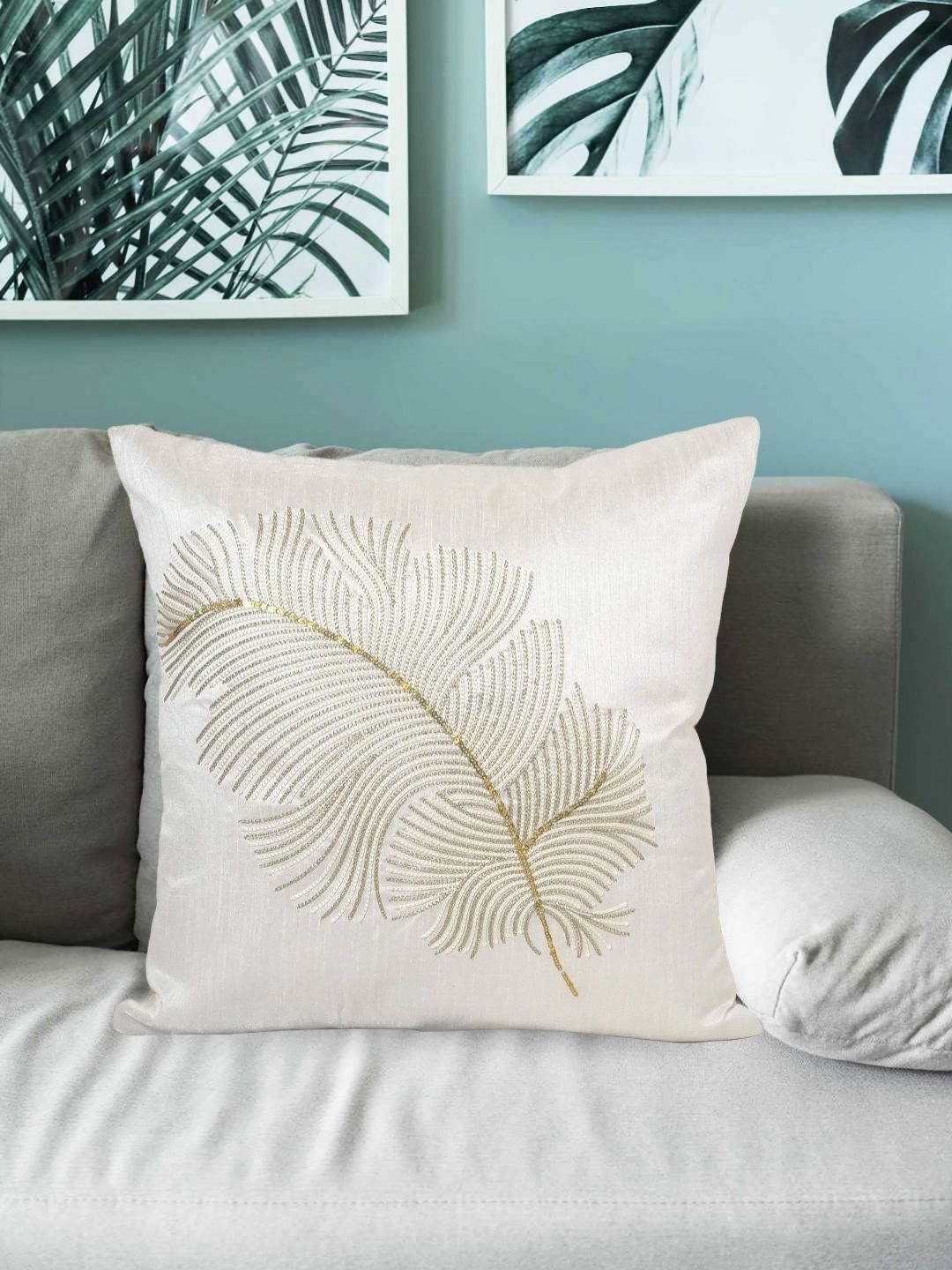 Vinayaka Fab White Floral Square Cushion Covers-image-34