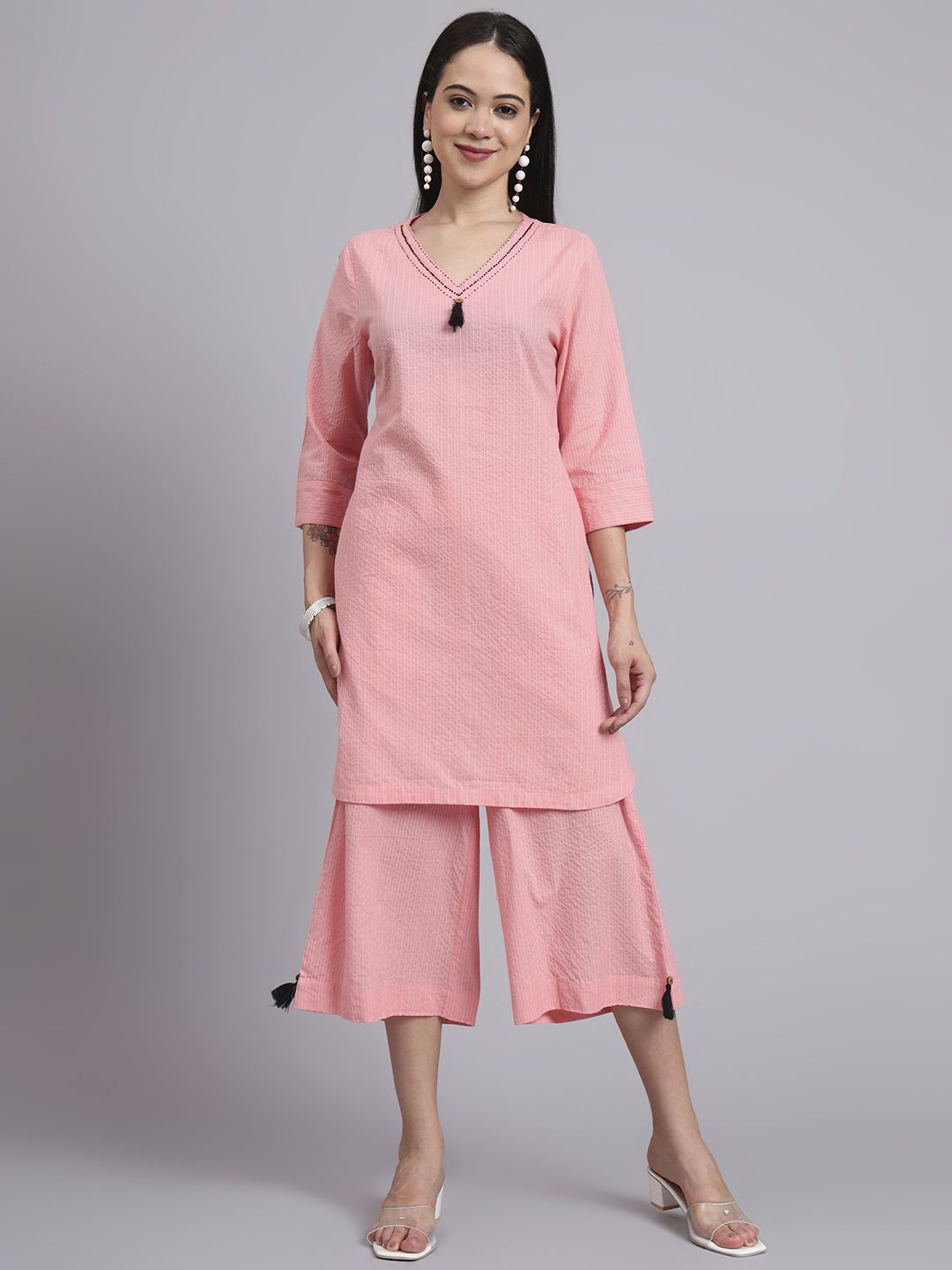 aayusika Cotton V-Neck Tunic With Trouser Co-Ords-picture-31
