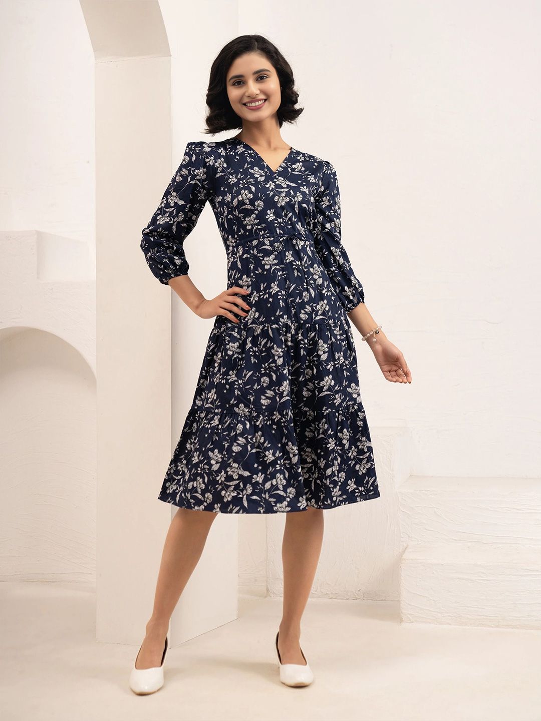 DressBerry Women Floral Print Crepe Fit & Flare Midi Dress-picture-38