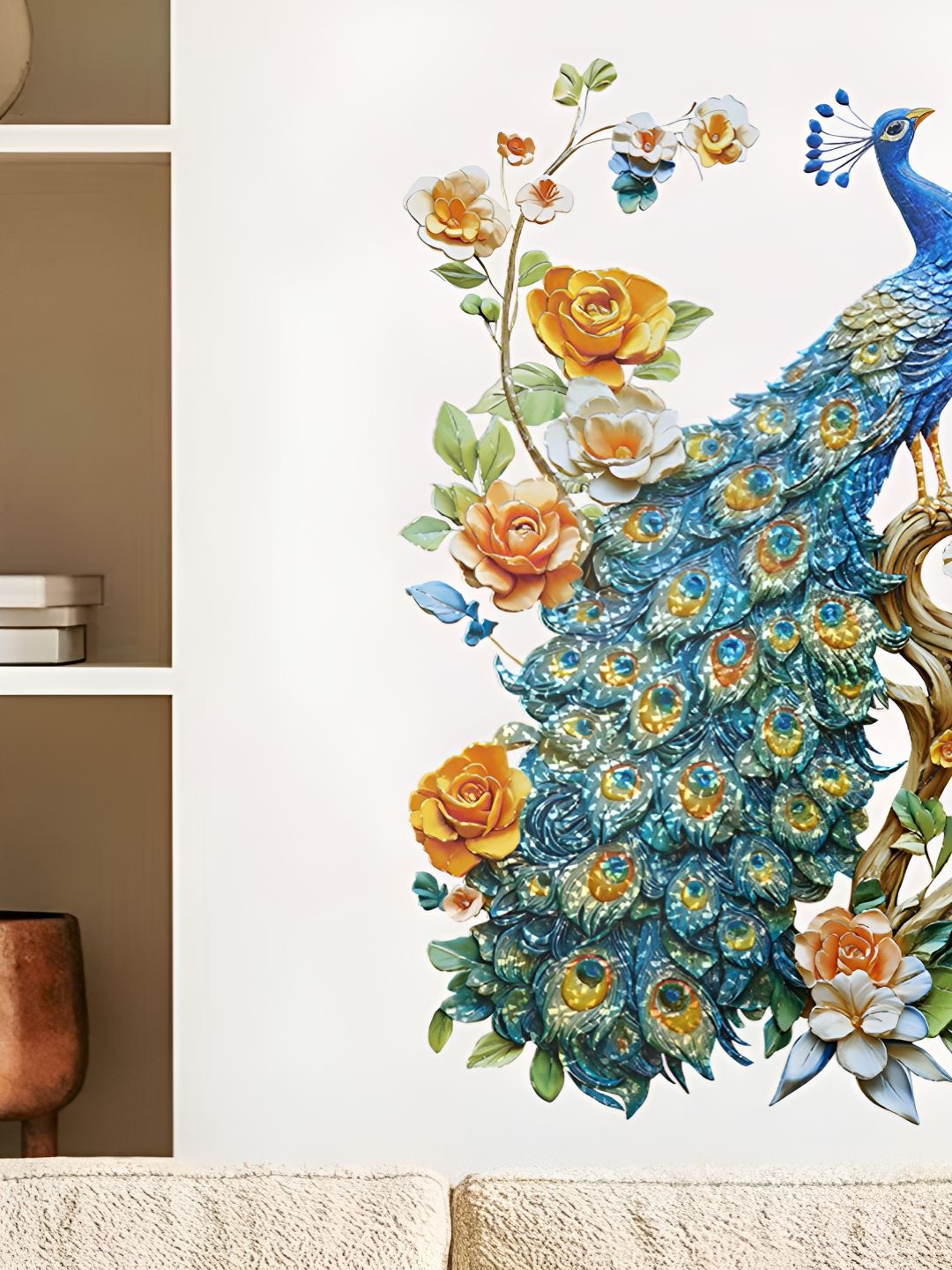 Jaamso Royals Blue & Green 3D Laser Peacock Printed Self-Adhesive & Durable Wall Sticker-picture-4