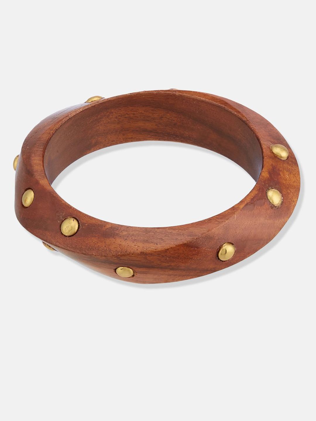 ATIBELLE Set Of 3 Gold-Plated Beaded & Round-Square Twisted Shaped Wooden Bangles