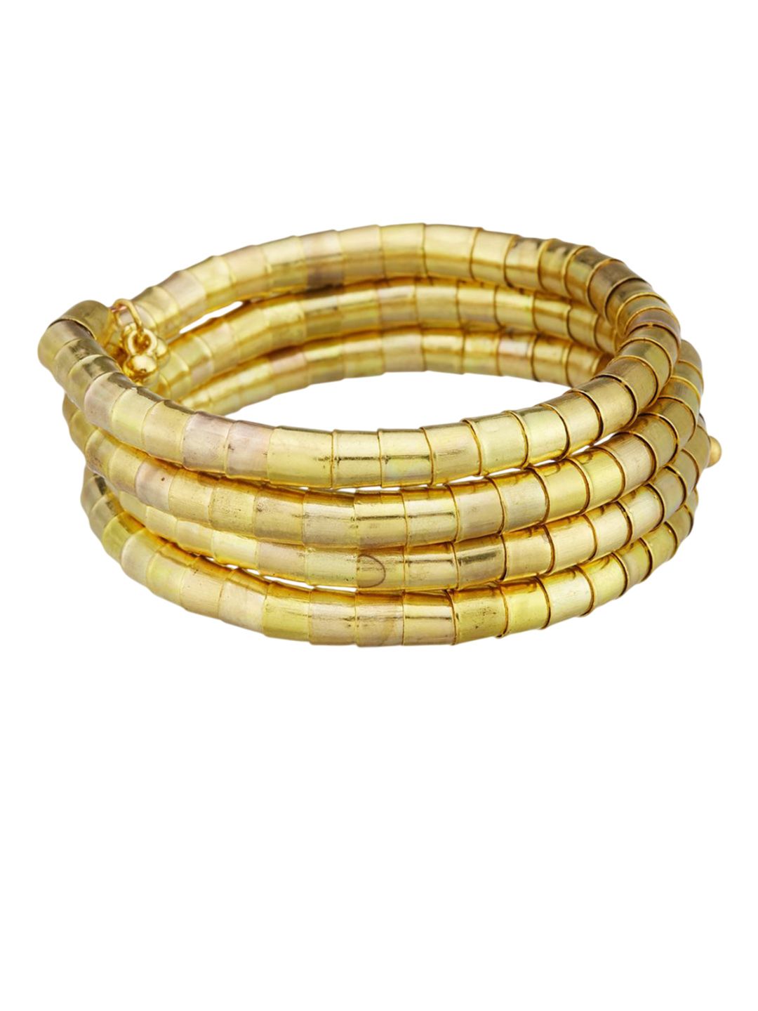 ATIBELLE Set Of 3 Gold-Plated Beaded & Round-Square Twisted Shaped Wooden Bangles