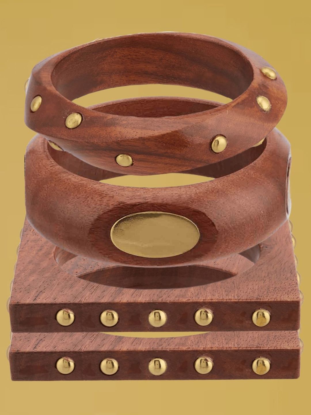 ATIBELLE Set of 4 Gold Plated Wooden Bangles