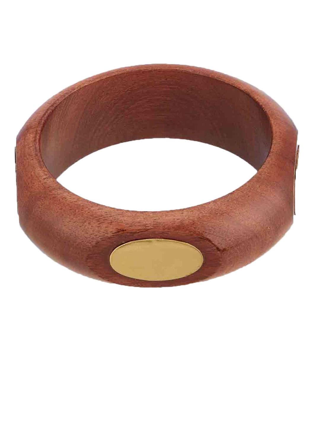ATIBELLE Set Of 3 Gold-Plated Round-Square Twisted Shaped Wooden Bangles