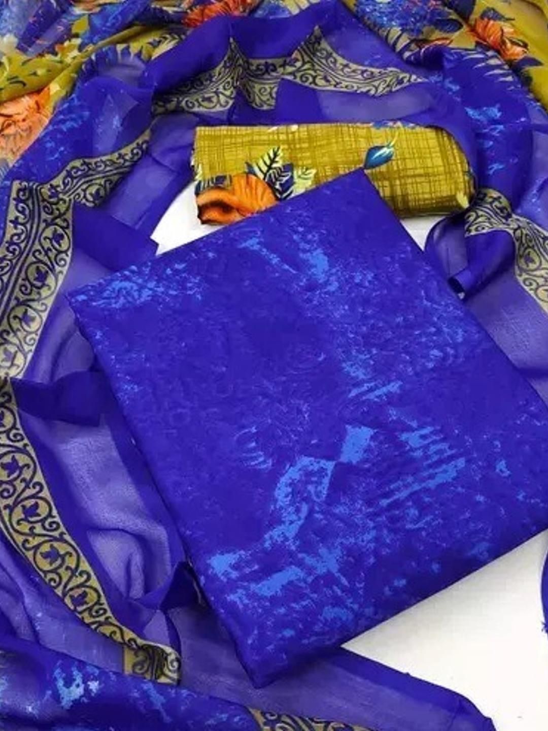 Unstitched Printed Cotton Blend Kurta & Patiyala Dress Material with Dupatta-image-8