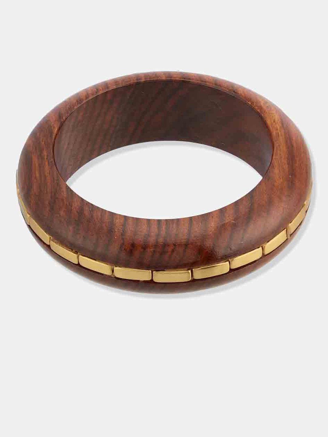 ATIBELLE Set Of 2 Gold-Plated Beaded & Round-Square Twisted Shaped Wooden Bangles