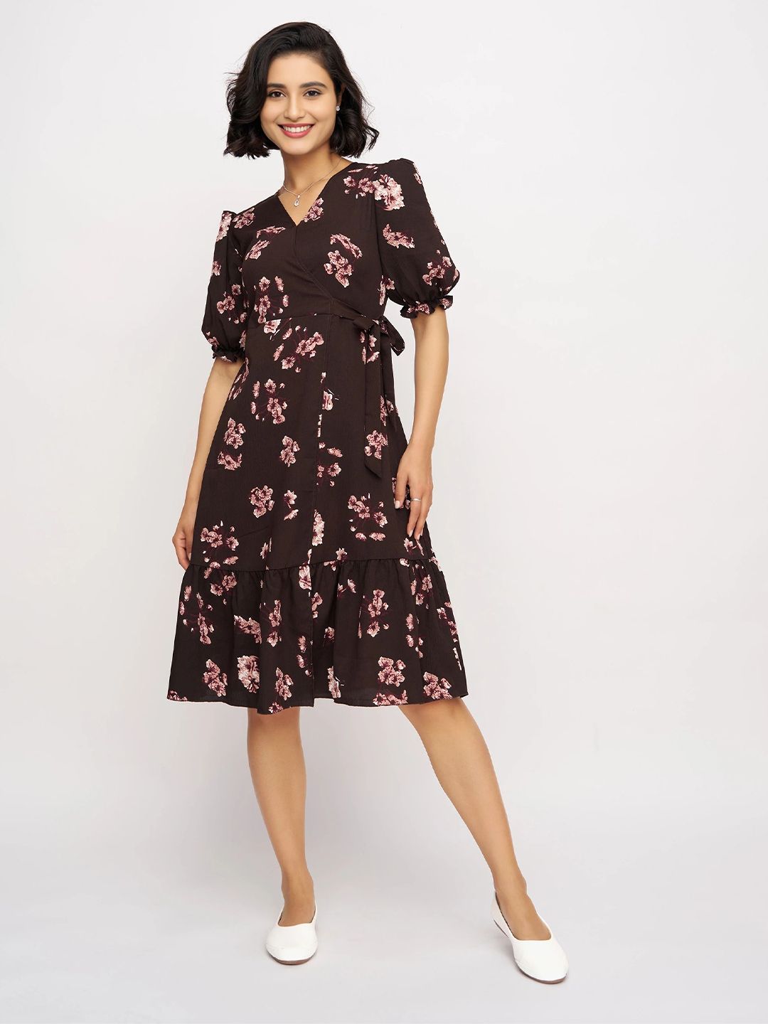DressBerry Women Floral Print Puff Sleeve Wrap Dress-picture-24