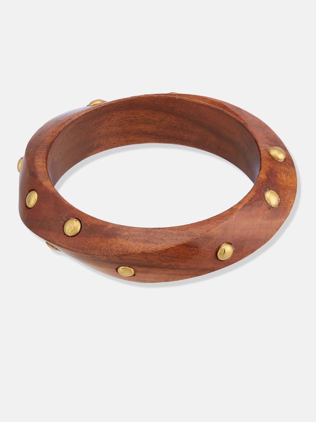 ATIBELLE Set Of 4 Gold-Plated Beaded & Round-Square Twisted Shaped Wooden Bangles