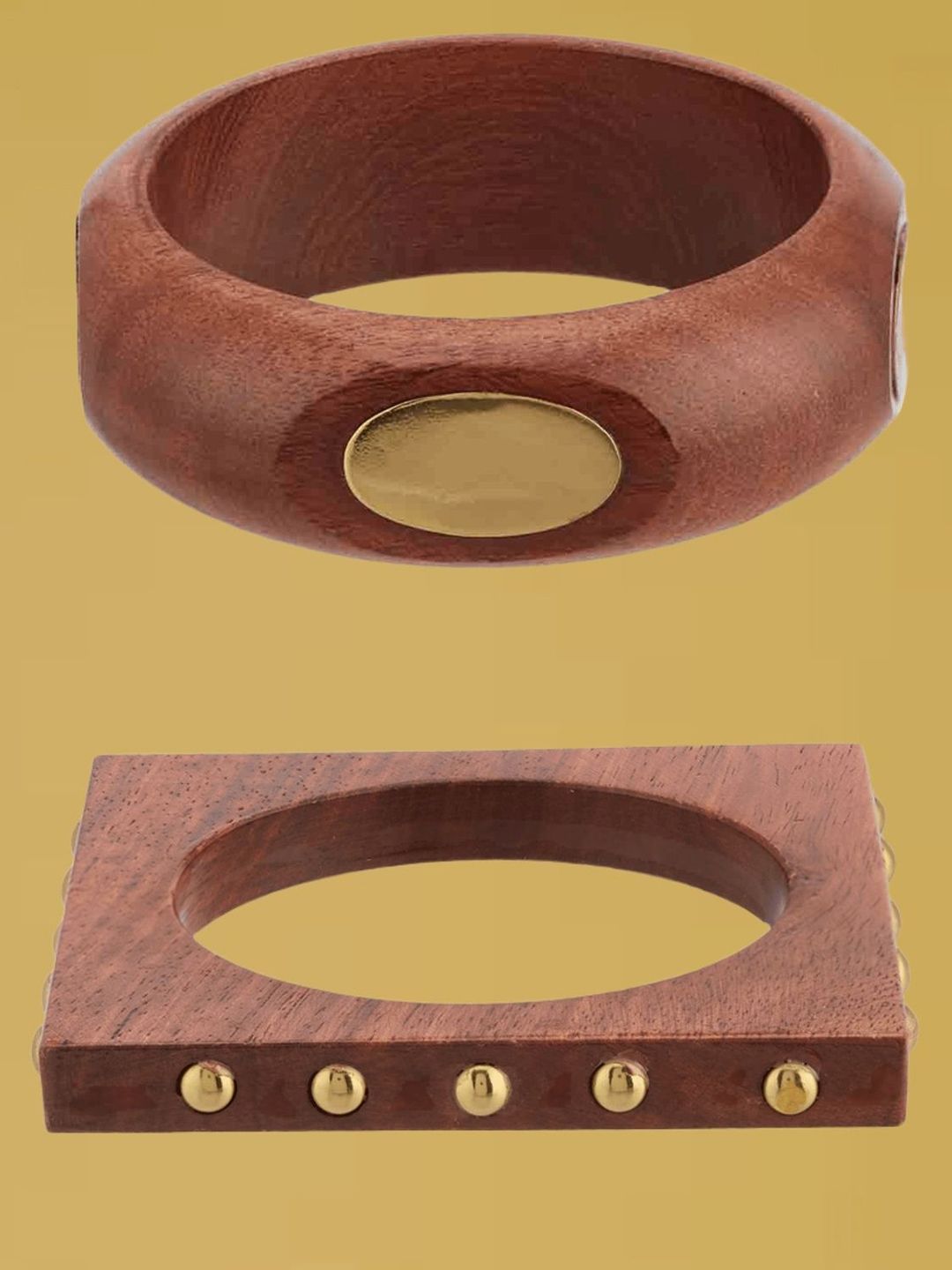 ATIBELLE Set of 2 Gold-Plated Wooden Bangles