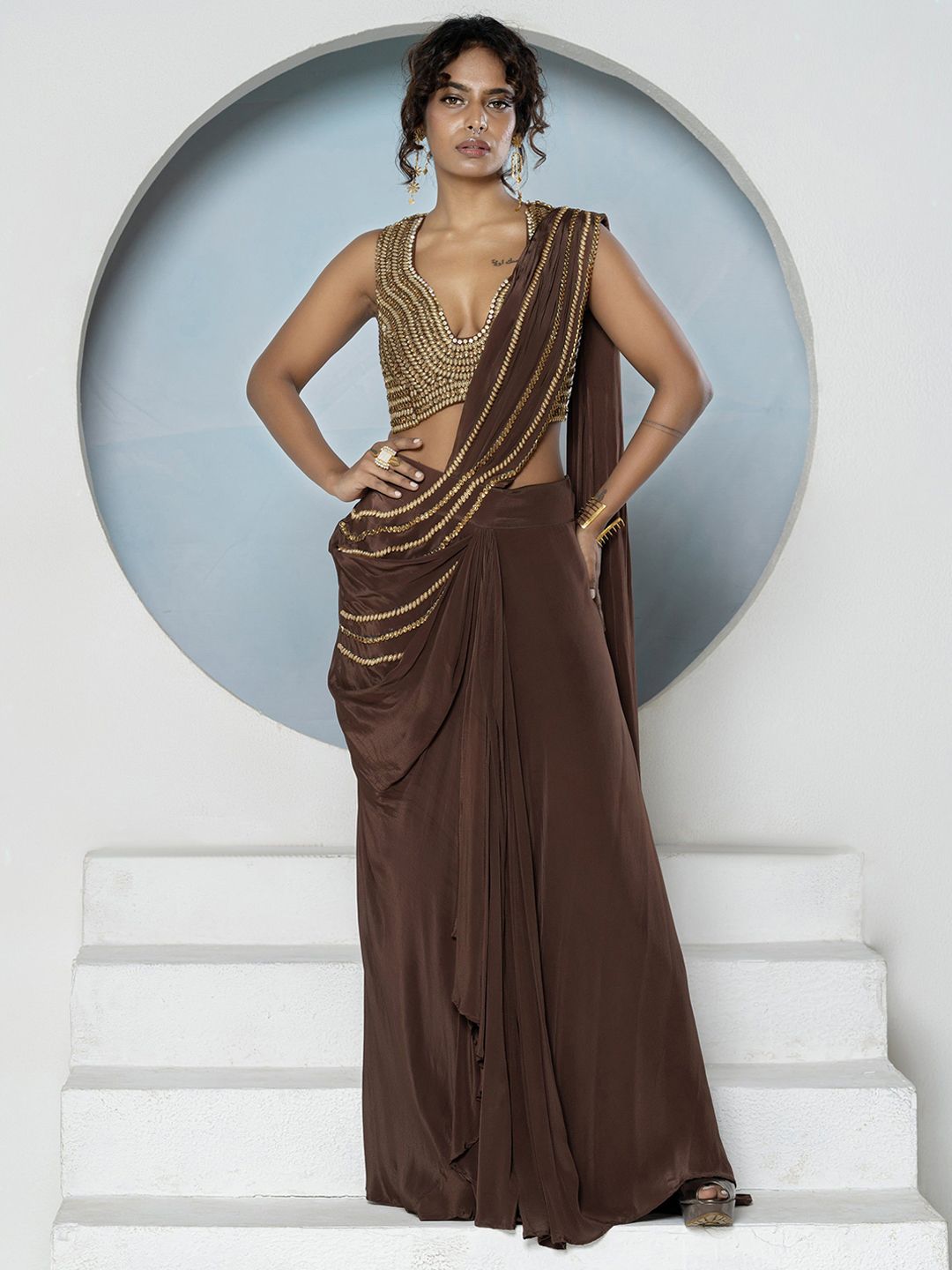 GloballyRonakRBafna Embellished Sequinned Pure Crepe Ready to Wear Saree-image-11