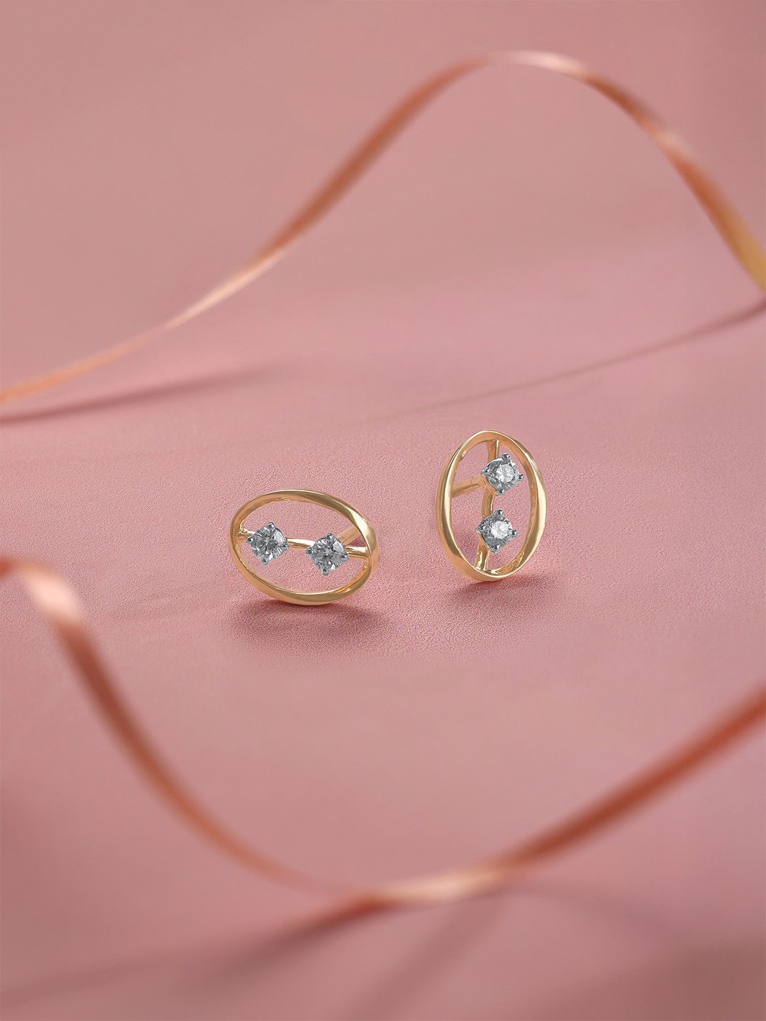 Mia by Tanishq 14 KT Gold Oval Pop Diamond Earrings - 1.198 g-picture-21