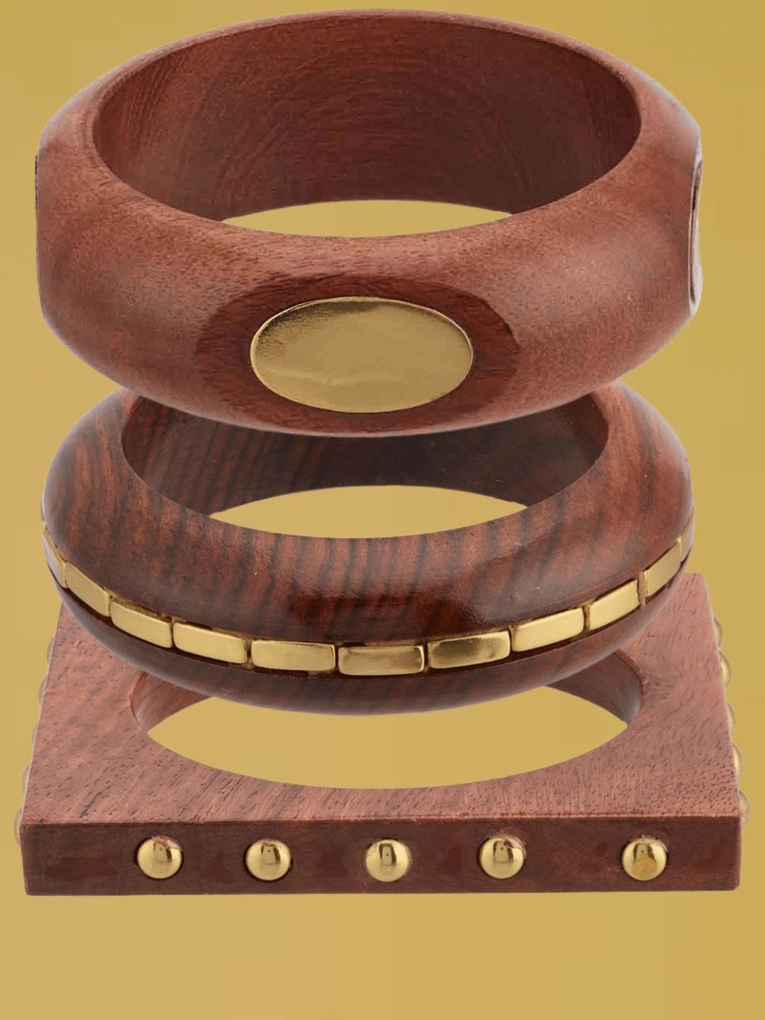 ATIBELLE Set of 3 Gold-Plated Wooden Bangles