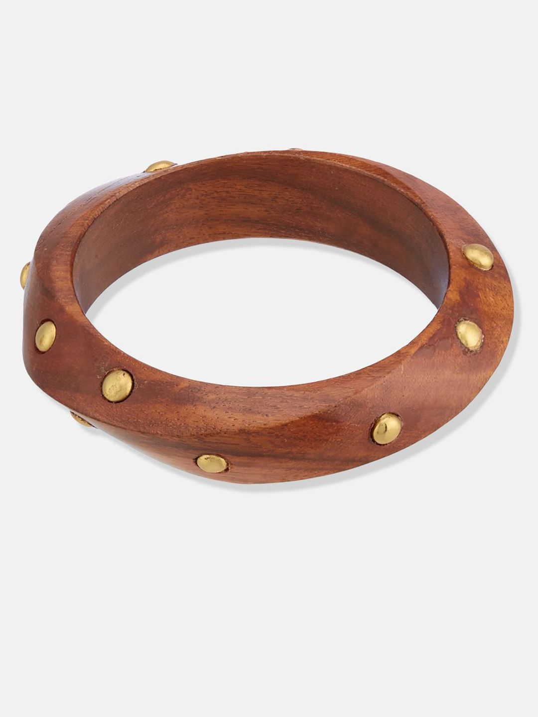 ATIBELLE Set Of 3 Gold-Plated Beaded & Round-Square Twisted Shaped Wooden Bangles