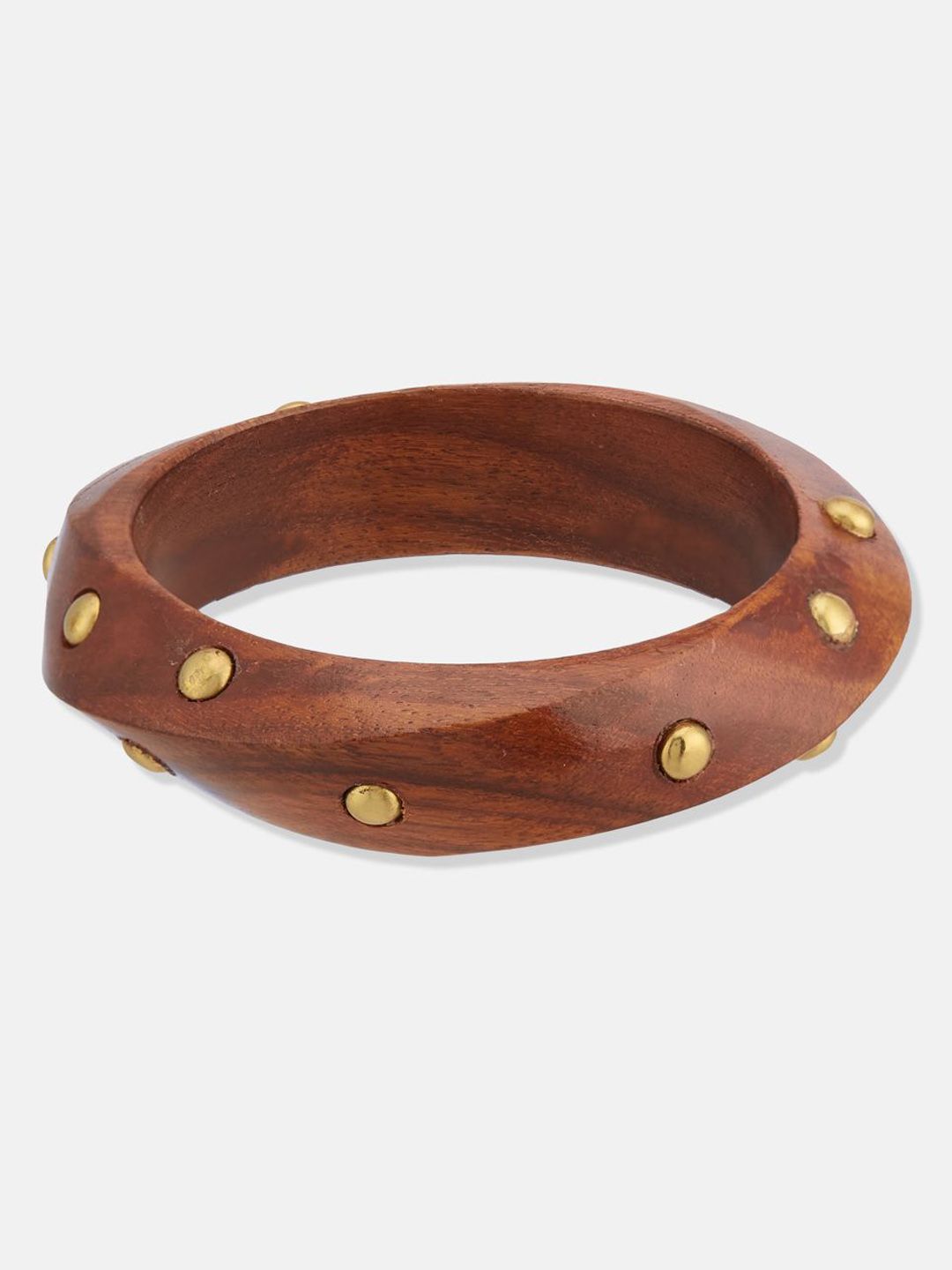ATIBELLE Set Of 3 Gold-Plated Beaded & Round-Square Twisted Shaped Wooden Bangles