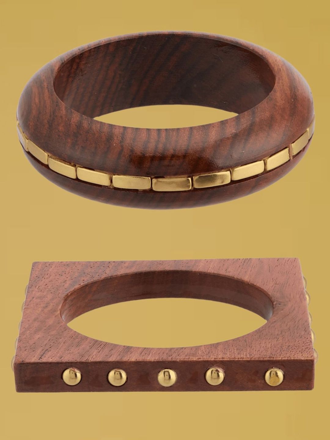 ATIBELLE Set of 2 Gold-Plated Wooden Bangles