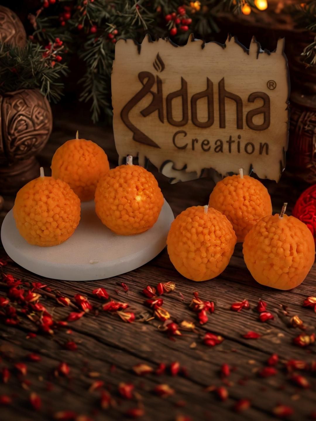 Shraddha Creation Orange Motichur Ladoo Scented Candles - Set of 6-picture-35
