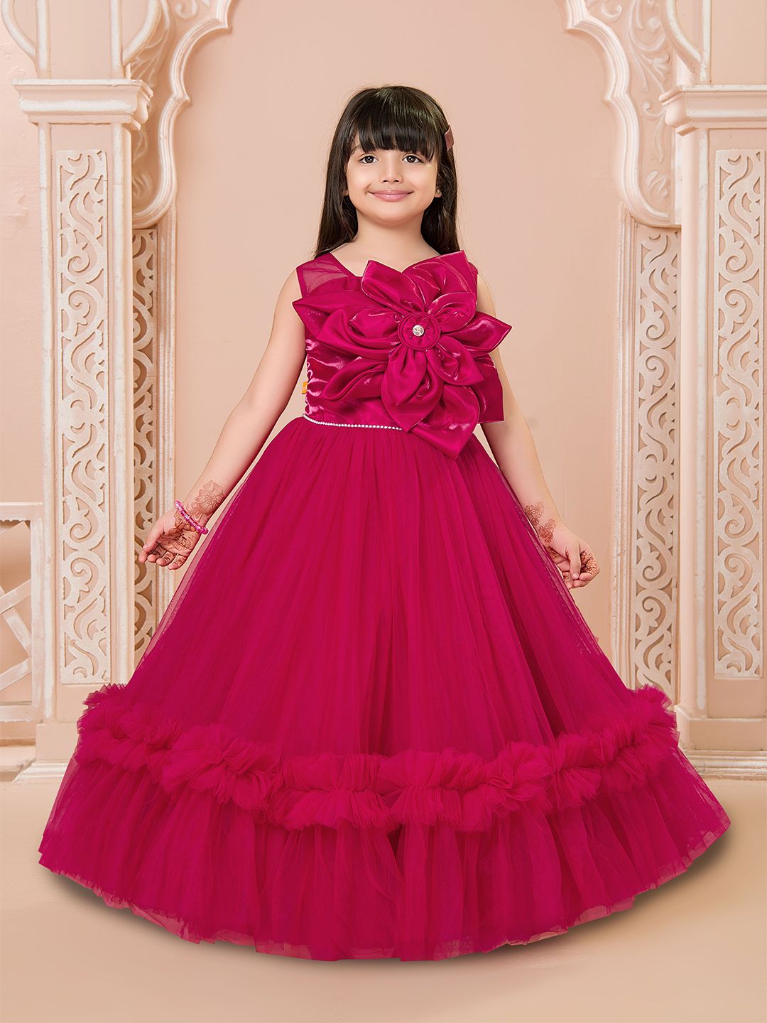 Ministitch Girls Embellished Floral Applique Net Gown Maxi Dress-picture-35