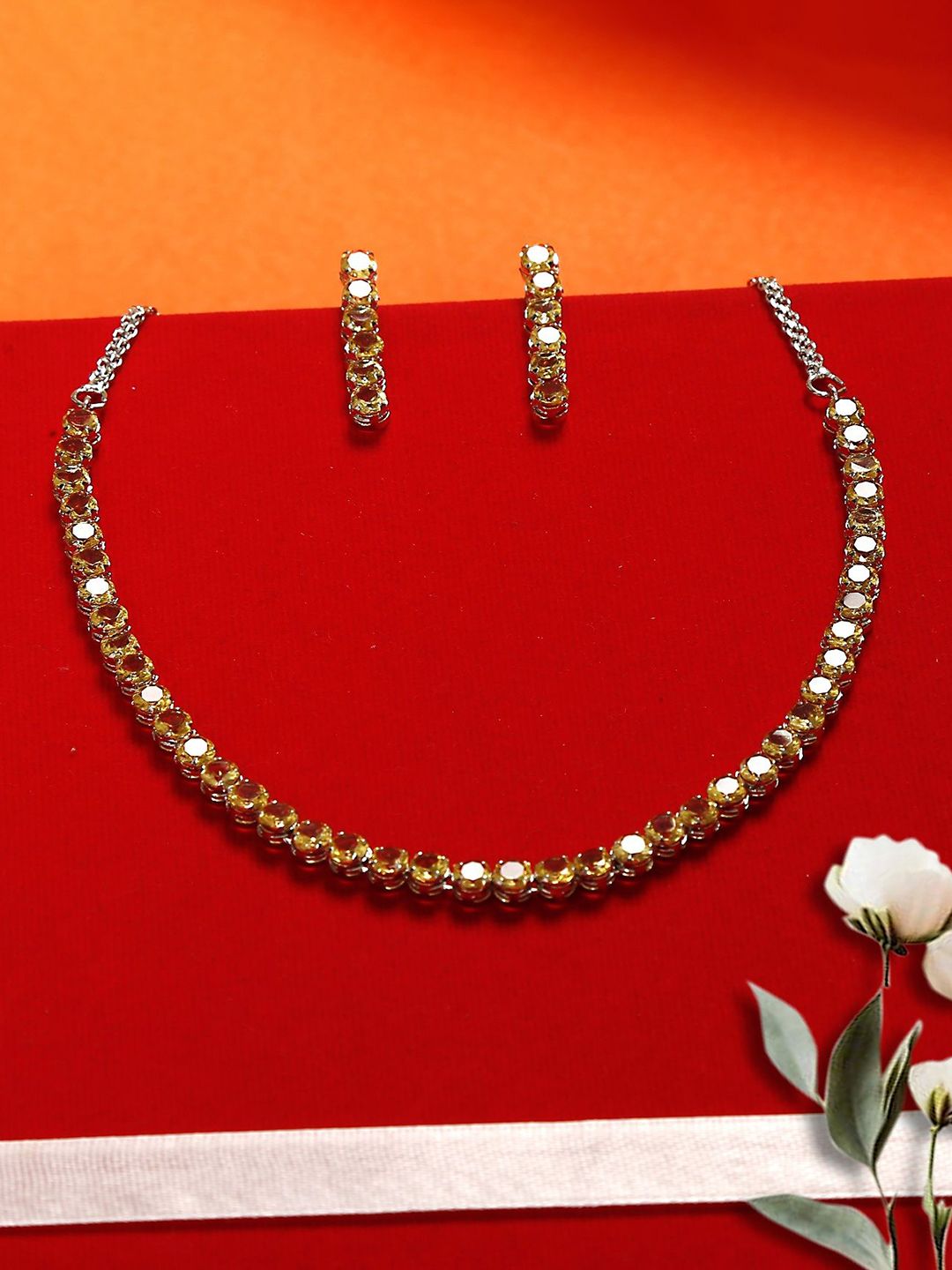 Gemron Jewel Rhodium-Plated CZ & AD studded Necklace & Drop Earrings Jewellery Set-picture-35