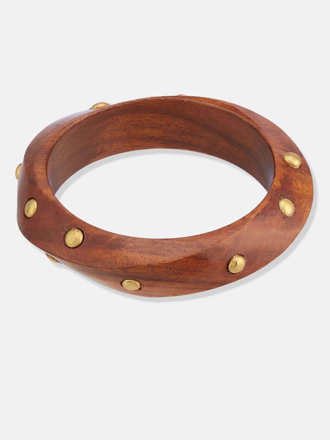 ATIBELLE Set Of 3 Gold-Plated Beaded & Round-Square Twisted Shaped Wooden Bangles