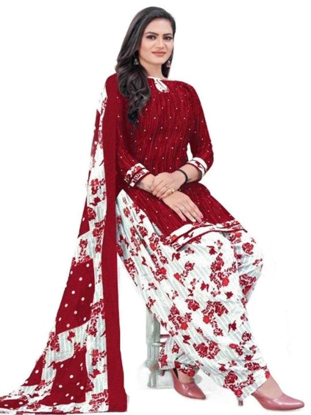 Unstitched Printed Cotton Blend Kurta & Patiyala Dress Material with Dupatta-image-7