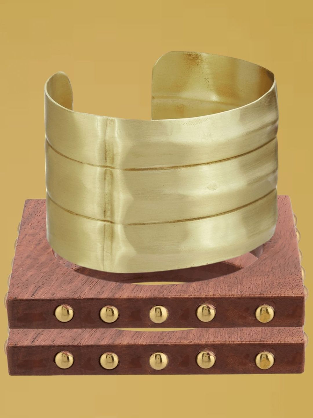 ATIBELLE Set Of 3 Gold-Plated Beaded & Twisted Shaped Wooden Bangles