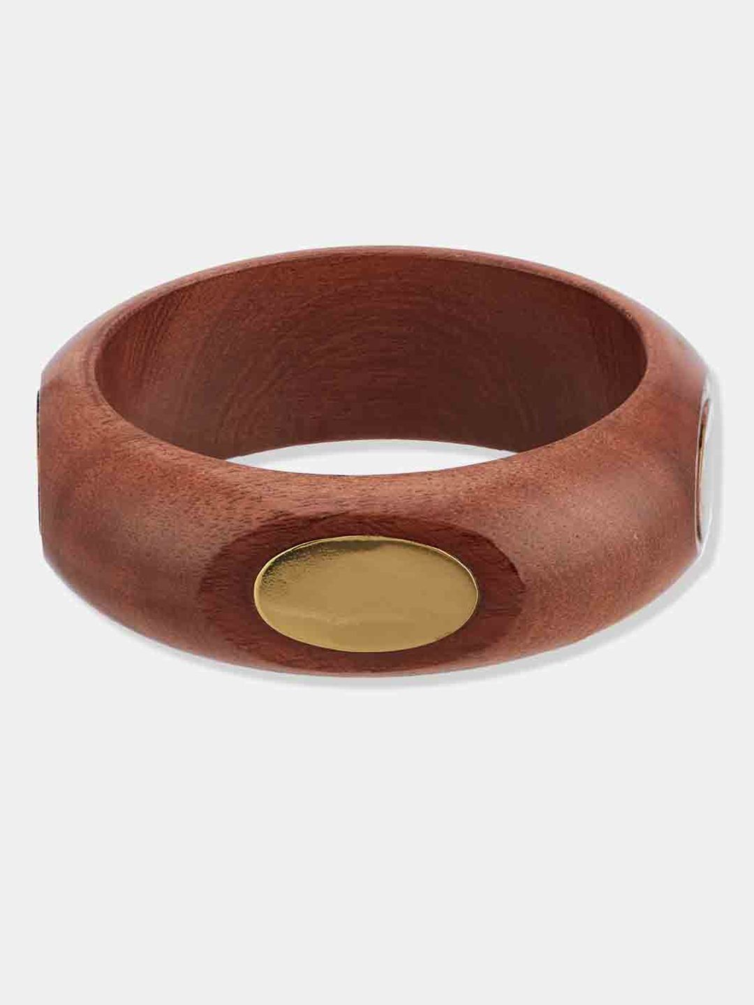 ATIBELLE Set Of 3 Gold-Plated Beaded & Round-Square Twisted Shaped Wooden Bangles