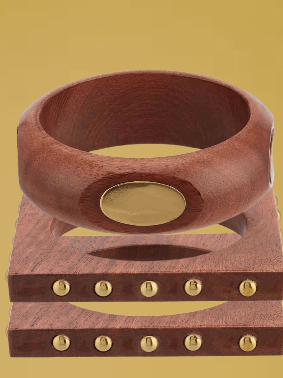 ATIBELLE Set of 3 Gold-Plated Wooden Bangles