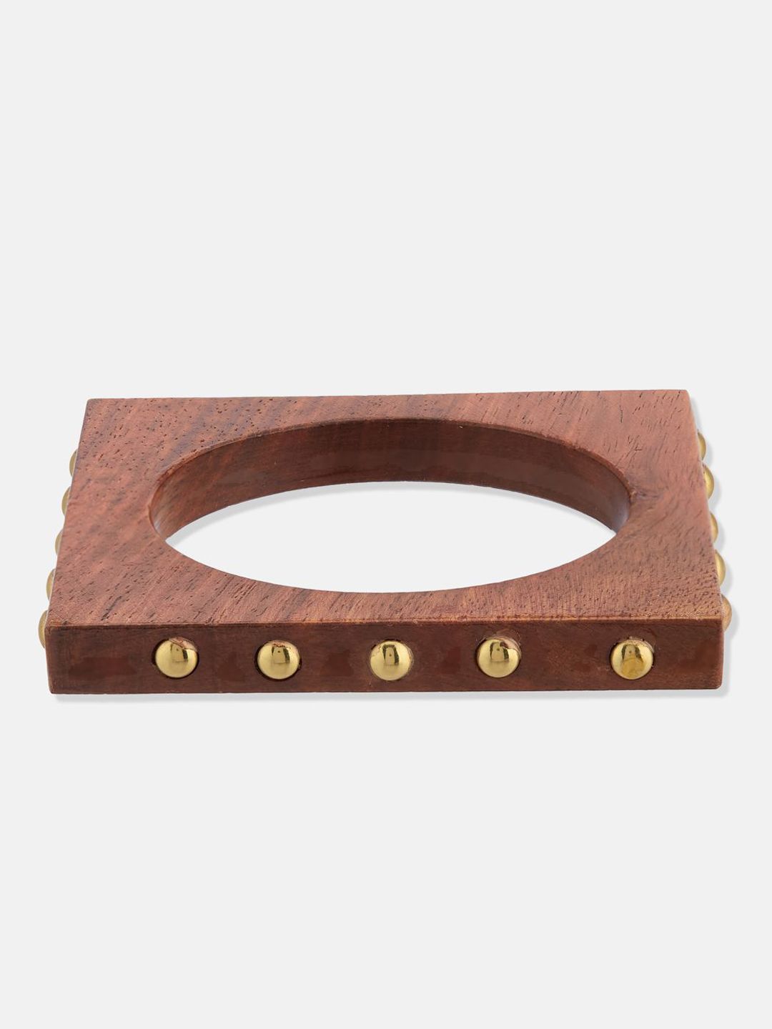 ATIBELLE Set Of 4 Gold-Plated Beaded & Round-Square Twisted Shaped Wooden Bangles
