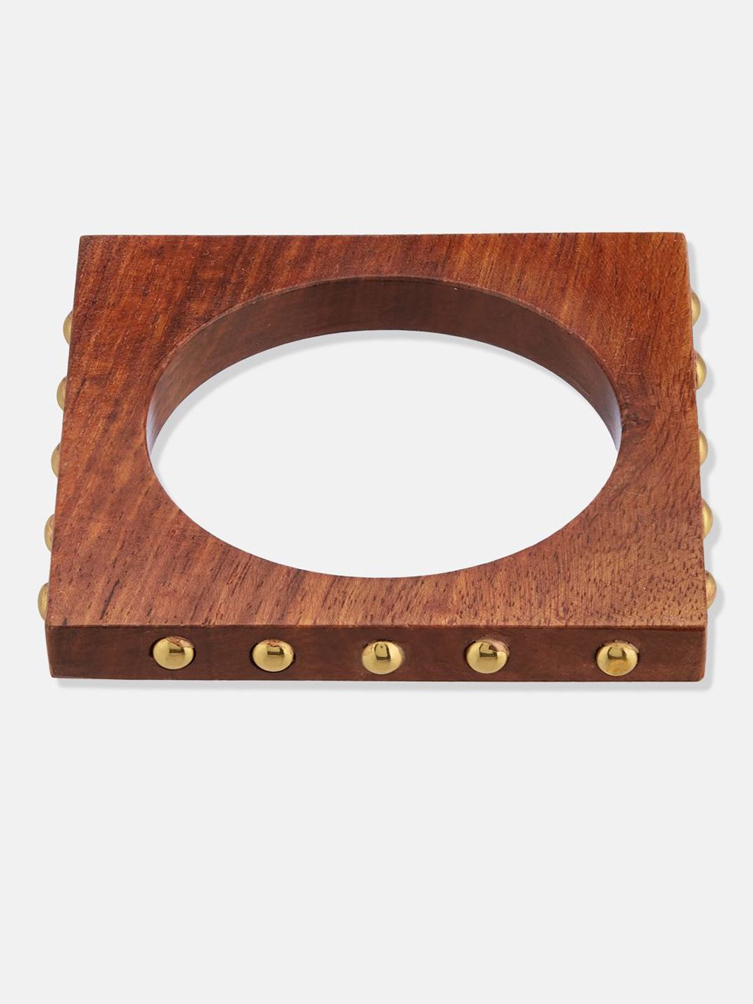 ATIBELLE Set Of 4 Gold-Plated Beaded & Round-Square Twisted Shaped Wooden Bangles