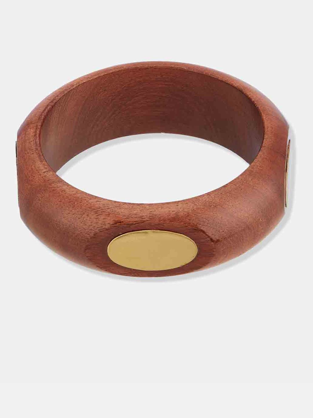 ATIBELLE Set Of 4 Gold-Plated Beaded & Round-Square Twisted Shaped Wooden Bangles