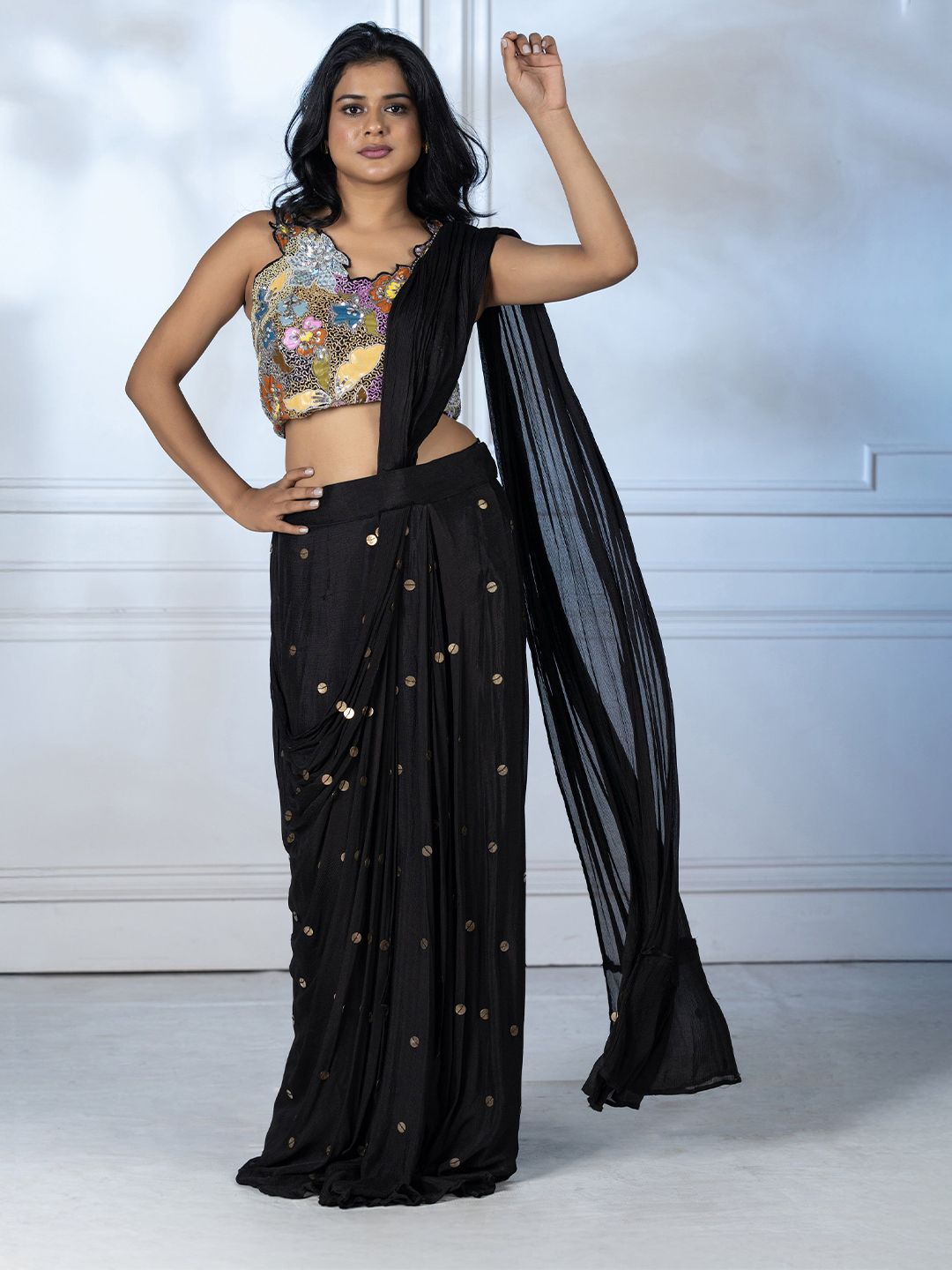 GloballyRonakRBafna Embellished Sequinned Pure Chiffon Ready to Wear Saree-image-10