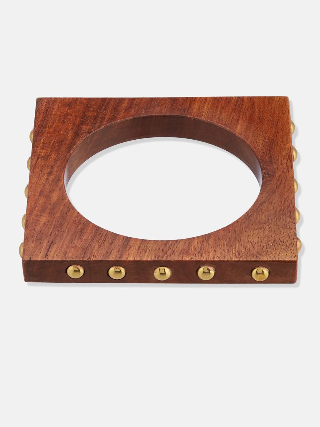 ATIBELLE Set Of 4 Gold-Plated Beaded & Round-Square Twisted Shaped Wooden Bangles