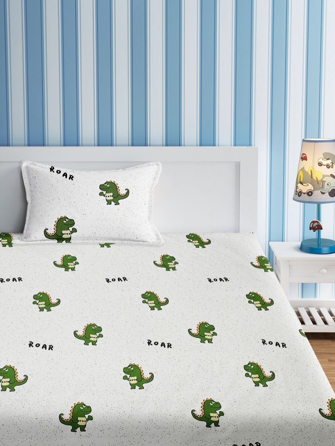 URBAN DREAM White & Green Graphic 210 TC Single Bedsheet with 1 Pillow Covers-picture-29