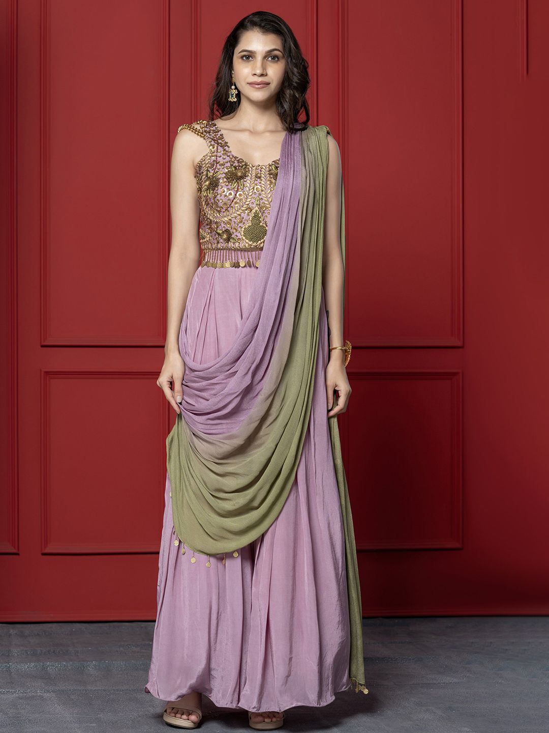 GloballyRonakRBafna Shaded Palazzo Drape Chiffon Ready to Wear Saree-picture-3