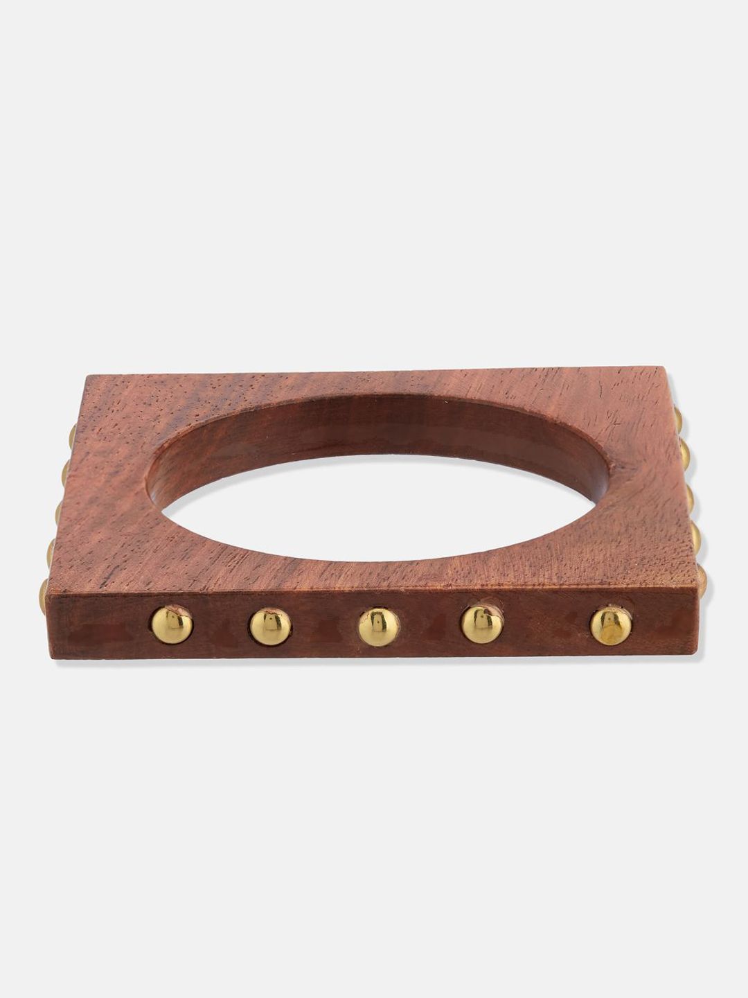 ATIBELLE Set Of 4 Gold-Plated Beaded & Round-Square Twisted Shaped Wooden Bangles