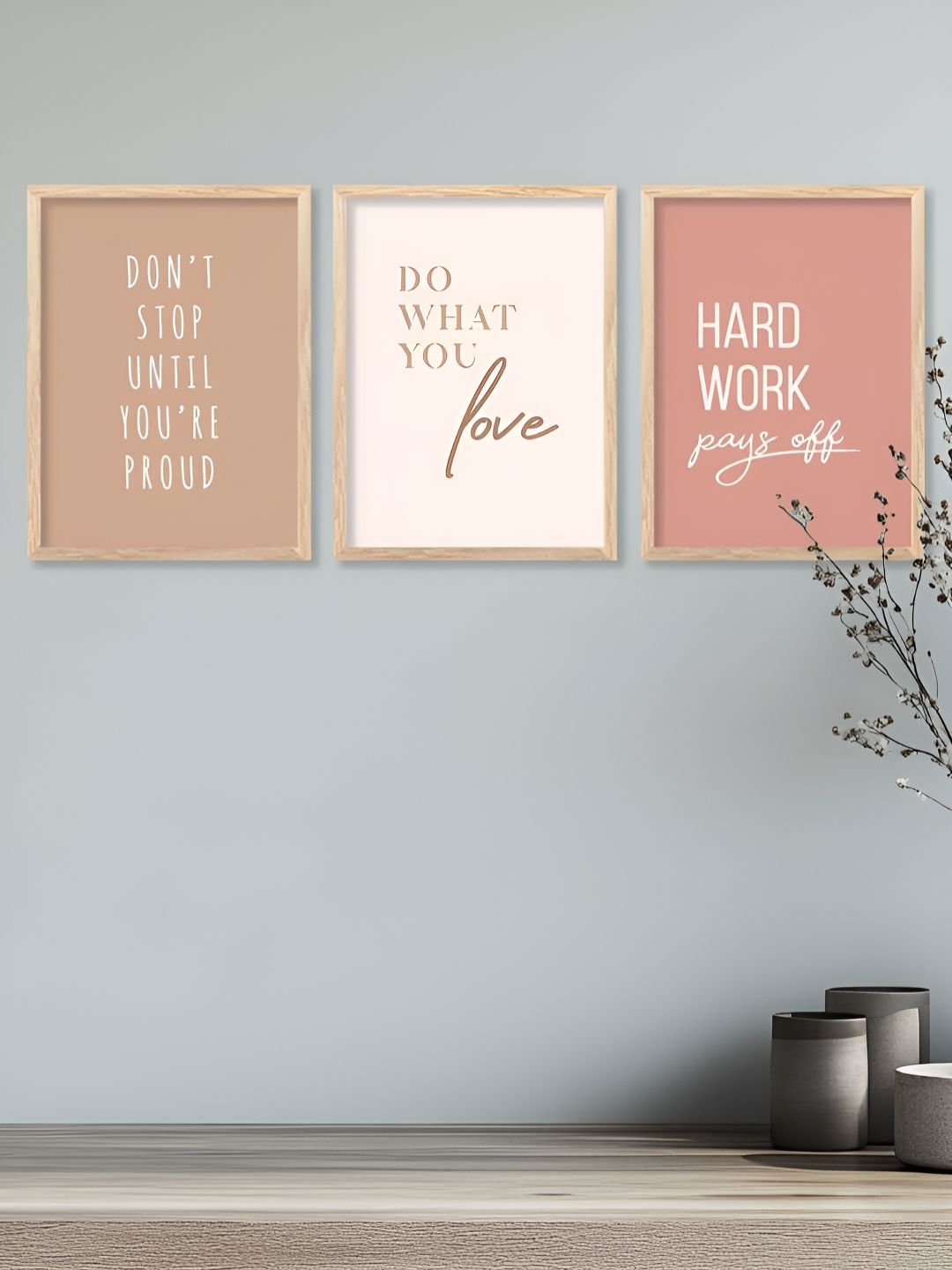 Kotart White & Pink 3 Pieces Typography Wooden Wall Arts-picture-11