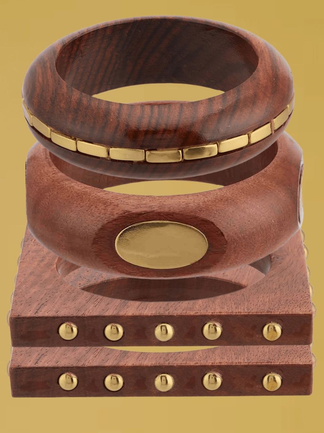 ATIBELLE Set of 4 Gold-Plated Wooden Bangles