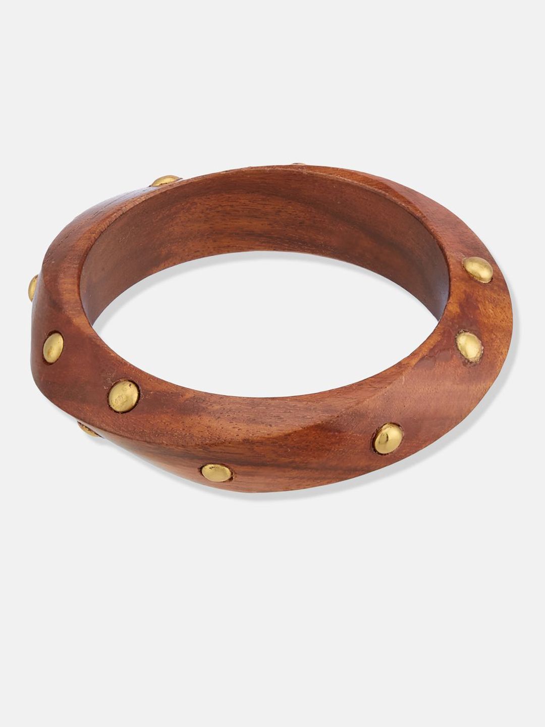 ATIBELLE Set Of 4 Gold-Plated Beaded Twisted Shaped Wooden Bangles