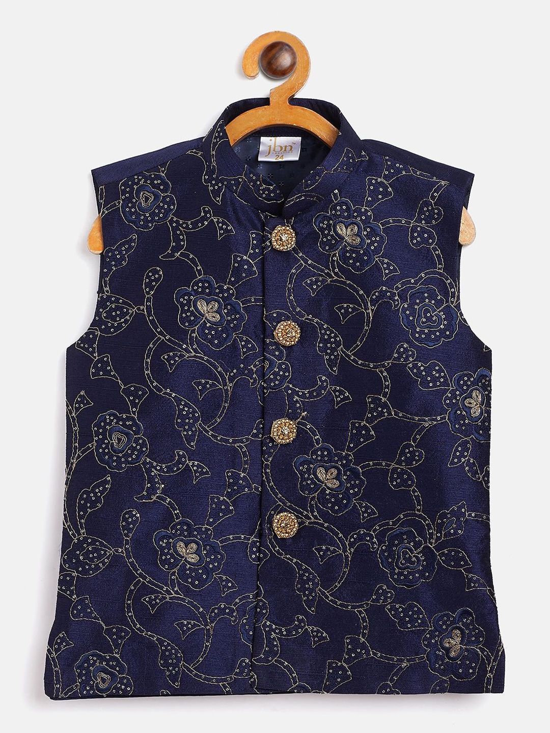 JBN Creation Boys Embroidered Sequined Mandarin Collar Neck woven Nehru Jacket-picture-30