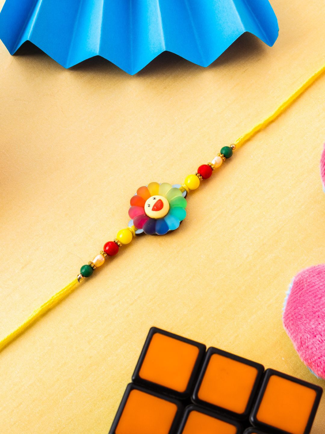 PANASH Kids Artificial Beaded Rainbow Smile Flower Thread Rakhi With Roli Chawal-picture-13