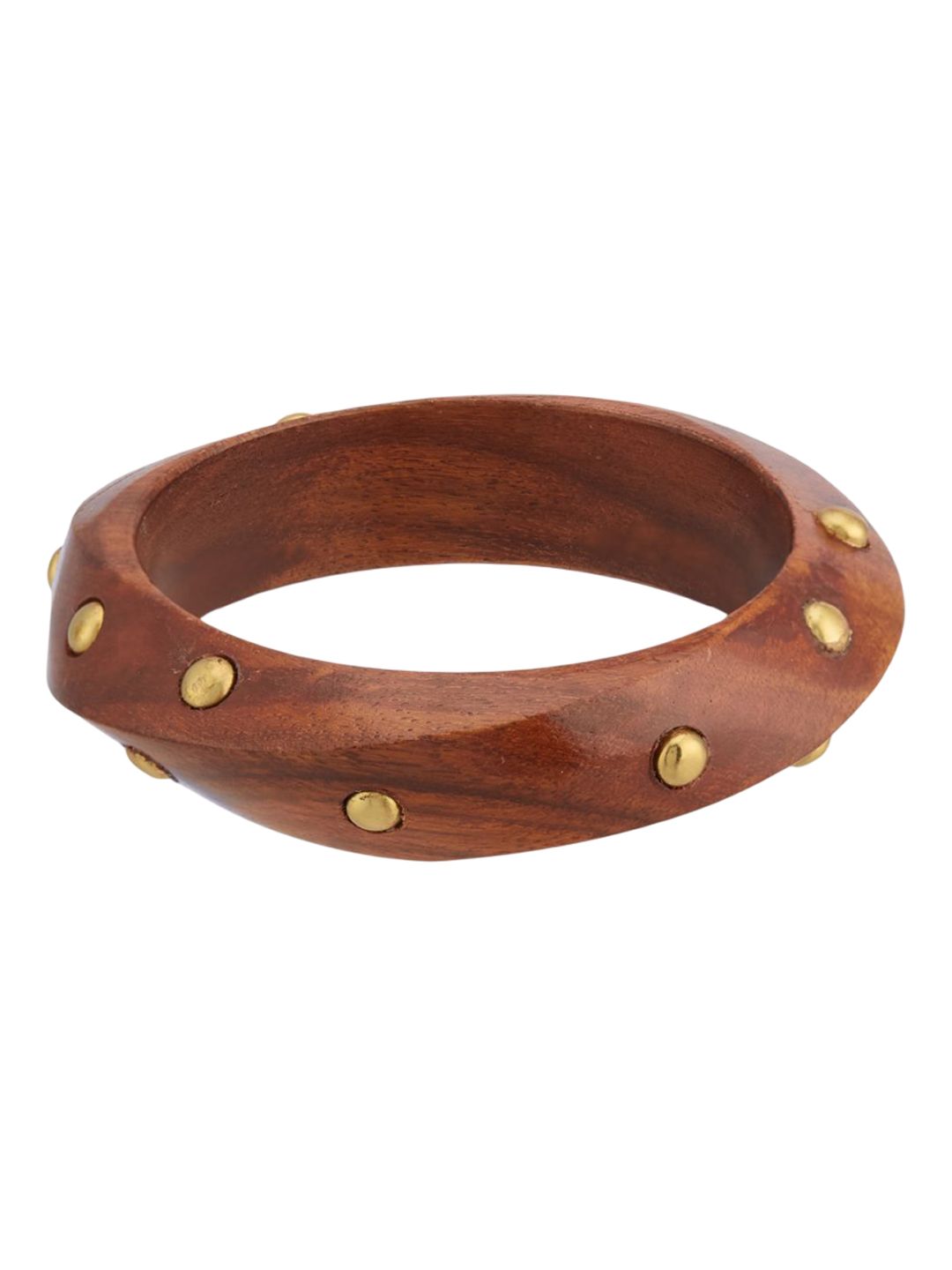 ATIBELLE Set Of 3 Gold-Plated Beaded Twisted Shaped Wooden Bangles