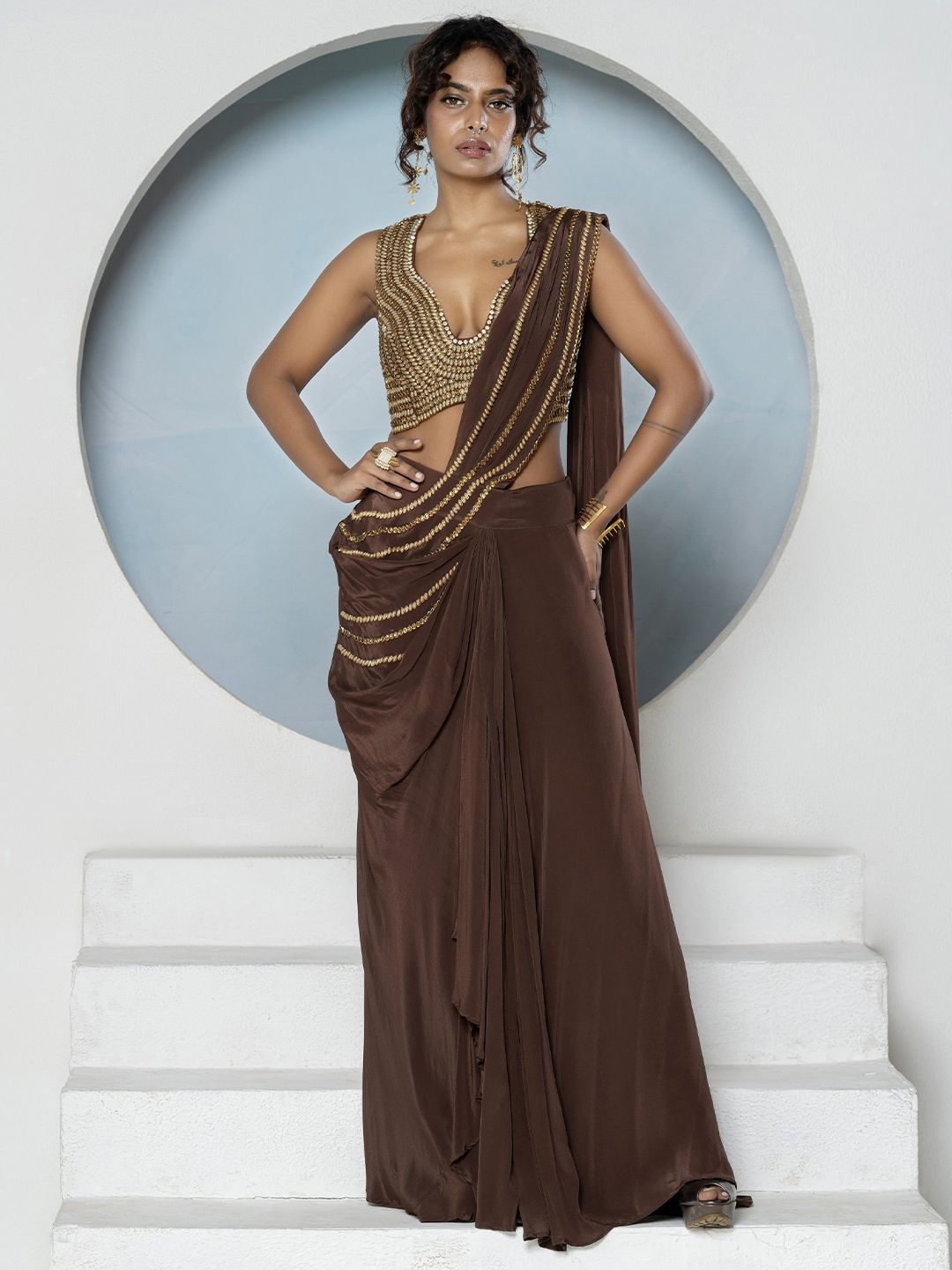 GloballyRonakRBafna Embellished Kundan Pure Crepe Ready to Wear Saree-image-22