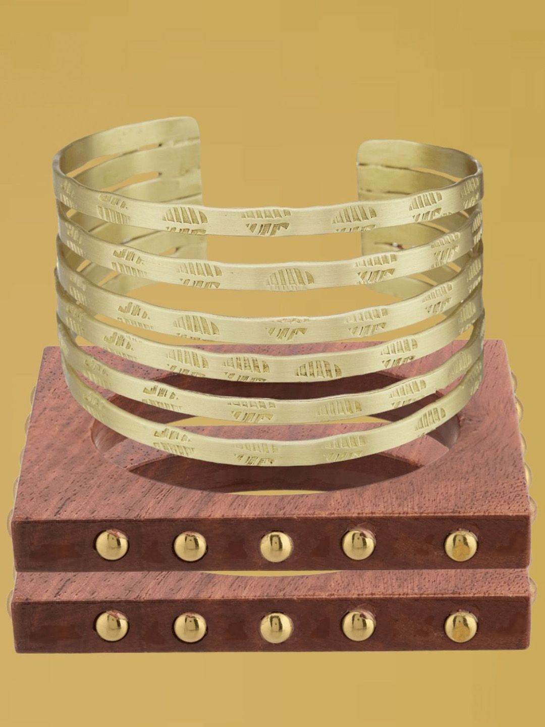 ATIBELLE Set Of 3 Gold-Plated Twisted Shaped Wooden Bangles