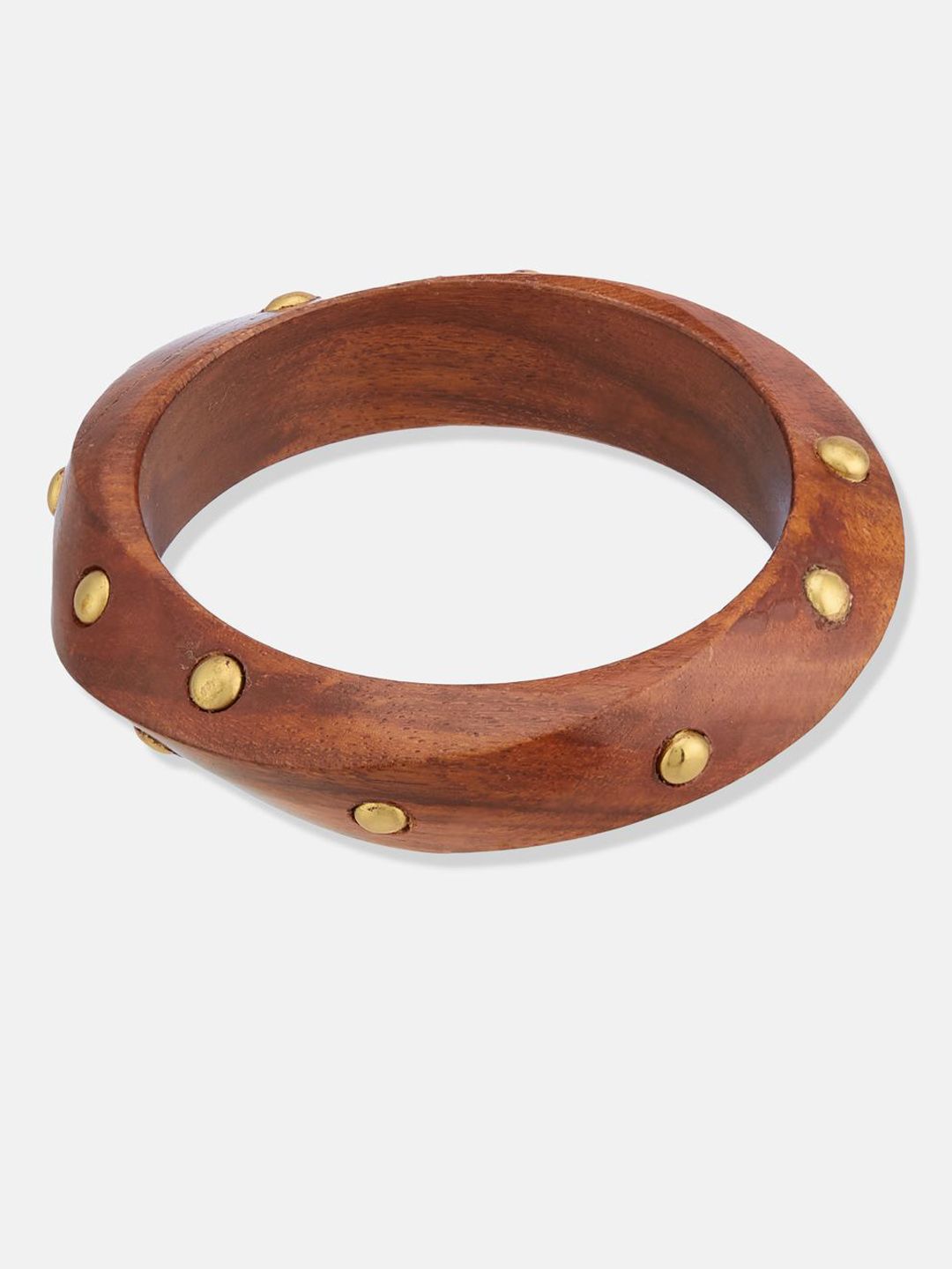 ATIBELLE Set Of 3 Gold-Plated Beaded & Round-Square Twisted Shaped Wooden Bangles